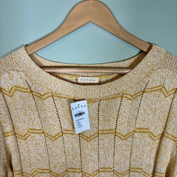 Böhme Short Sleeve Cable Knit Crew Neck Sweater-Butter Yellow-Cotton-Women Large - Picture 3 of 6